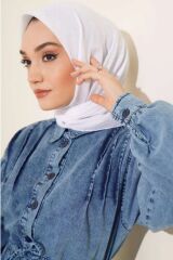 Kadın Tesettür Pratik Bambu Kraş Eşarp Beyaz - 100 x 100