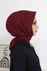 Kadın Tesettür Pratik Bambu Kraş Eşarp Bordo - 100 x 100