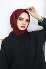 Kadın Tesettür Pratik Bambu Kraş Eşarp Bordo - 100 x 100