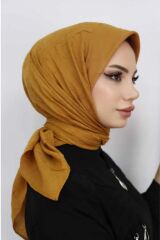 Kadın Tesettür Pratik Bambu Kraş Eşarp Hardal - 100 x 100
