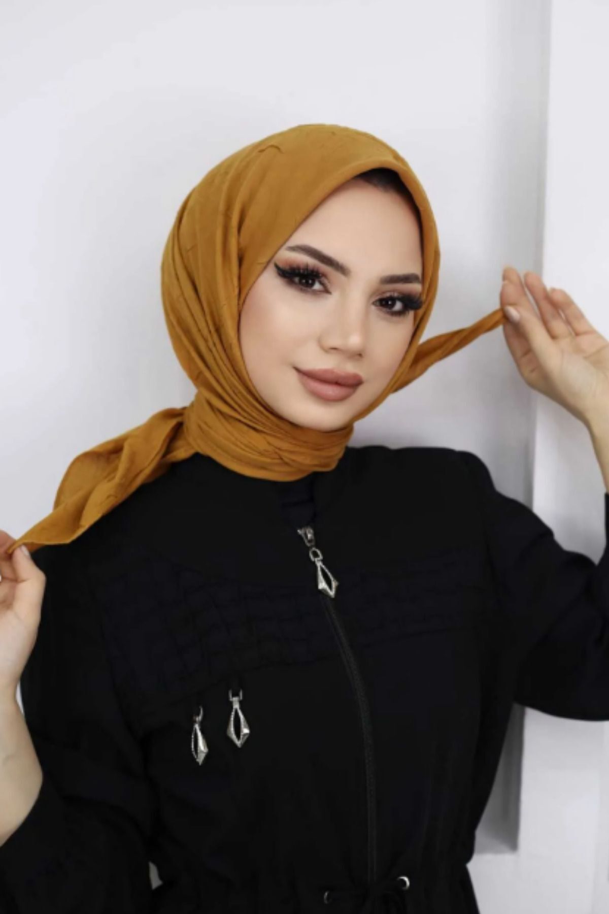 Kadın Tesettür Pratik Bambu Kraş Eşarp Hardal - 100 x 100