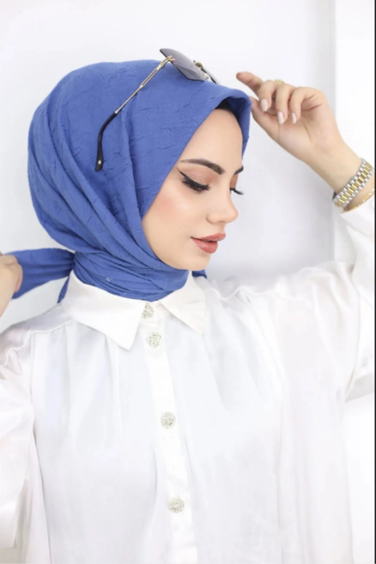 Kadın Tesettür Pratik Bambu Kraş Eşarp İndigo - 100 x 100