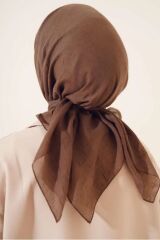 Kadın Tesettür Pratik Bambu Kraş Eşarp Kahverengi - 100 x 100