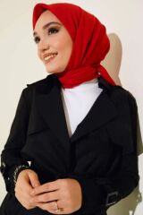 Kadın Tesettür Pratik Bambu Kraş Eşarp Kırmızı - 100 x 100