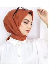 Kadın Tesettür Pratik Bambu Kraş Eşarp Kiremit - 100 x 100