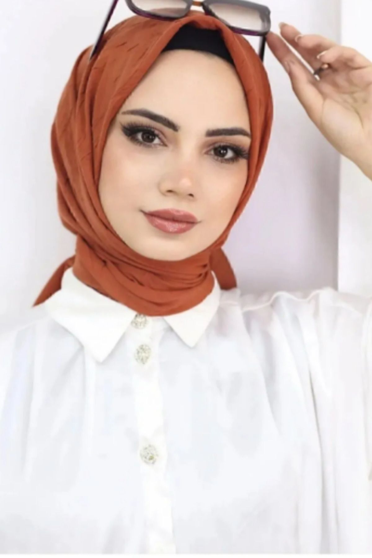 Kadın Tesettür Pratik Bambu Kraş Eşarp Kiremit - 100 x 100