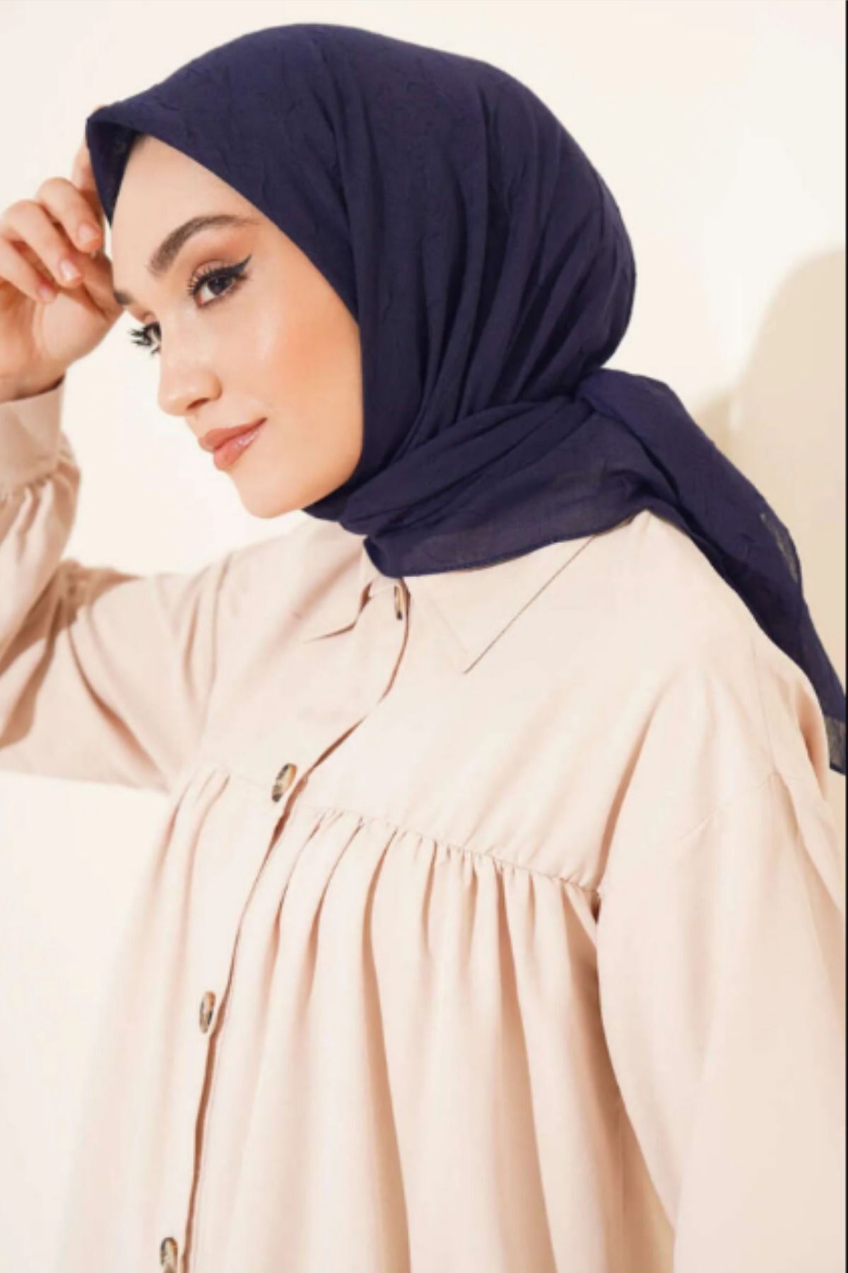 Kadın Tesettür Pratik Bambu Kraş Eşarp Lacivert - 100 x 100