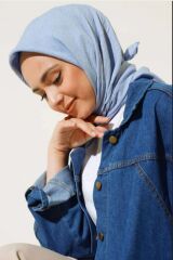 Kadın Tesettür Pratik Bambu Kraş Eşarp Mavi - 100 x 100