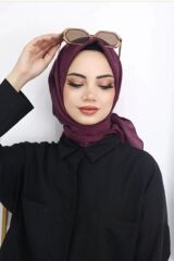 Kadın Tesettür Pratik Bambu Kraş Eşarp Mürdüm - 100 x 100