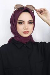 Kadın Tesettür Pratik Bambu Kraş Eşarp Mürdüm - 100 x 100