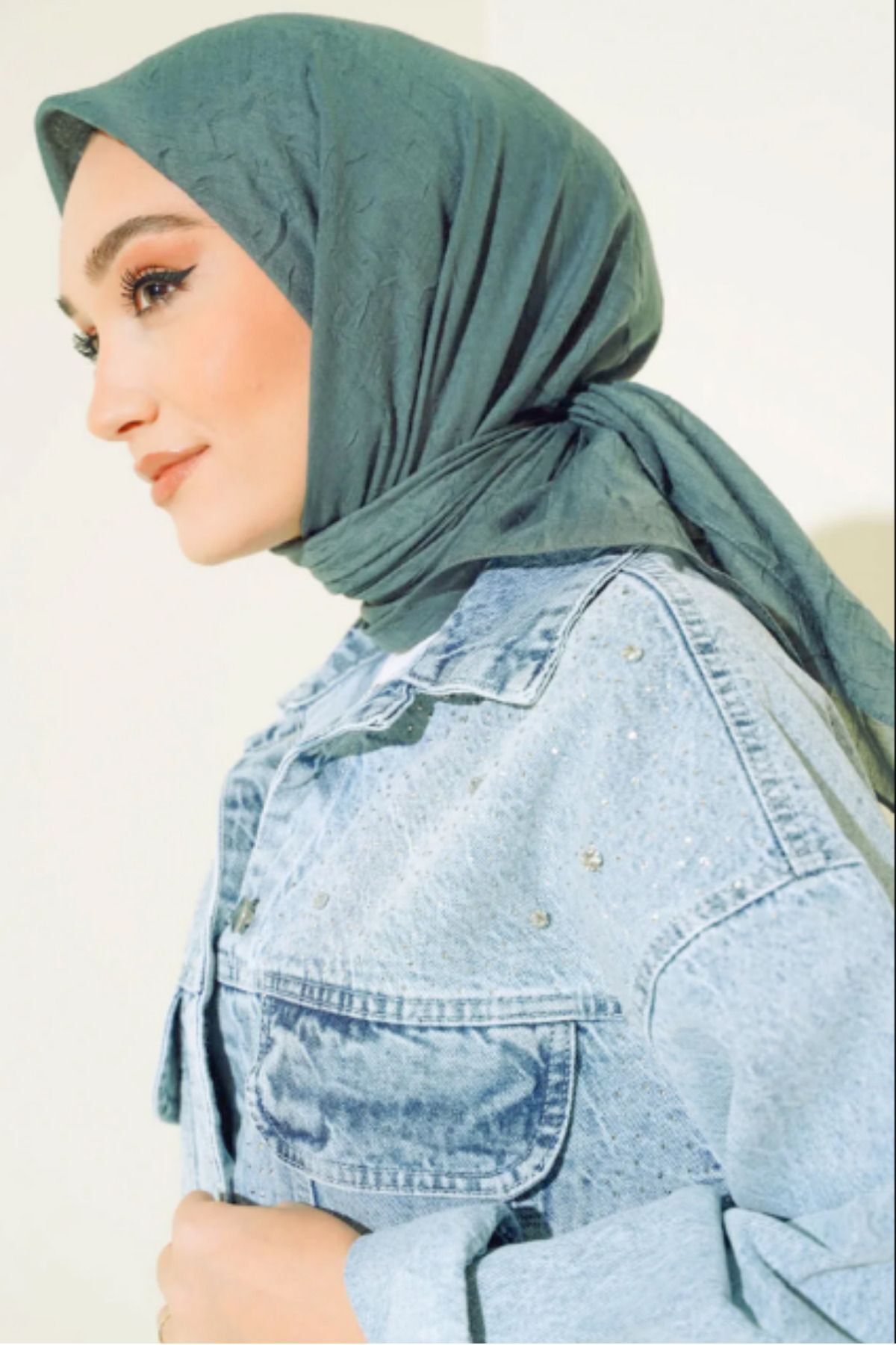 Kadın Tesettür Pratik Bambu Kraş Eşarp Petrol Yeşili - 100 x 100