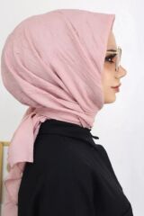 Kadın Tesettür Pratik Bambu Kraş Eşarp Pudra - 100 x 100