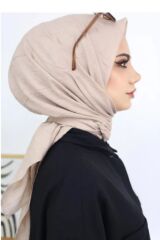 Kadın Tesettür Pratik Bambu Kraş Eşarp Taş Rengi - 100 x 100
