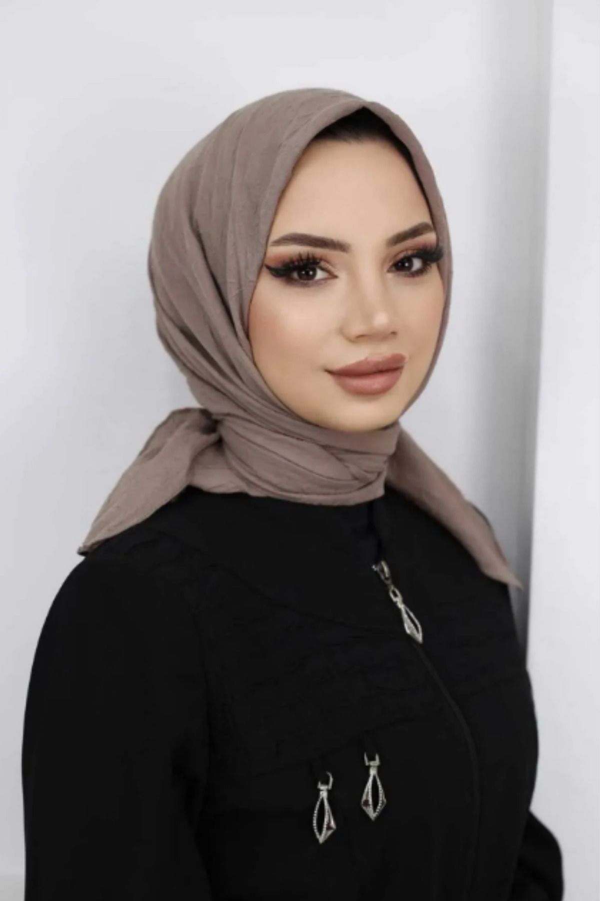 Kadın Tesettür Pratik Bambu Kraş Eşarp Vizon - 100 x 100