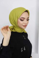 Kadın Tesettür Pratik Bambu Kraş Eşarp Yağ Yeşili - 100 x 100
