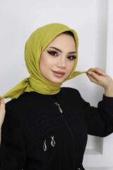 Kadın Tesettür Pratik Bambu Kraş Eşarp Yağ Yeşili - 100 x 100
