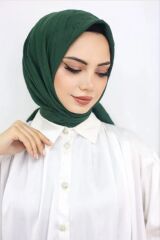 Kadın Tesettür Pratik Bambu Kraş Eşarp Zümrüt Yeşili - 100 x 100