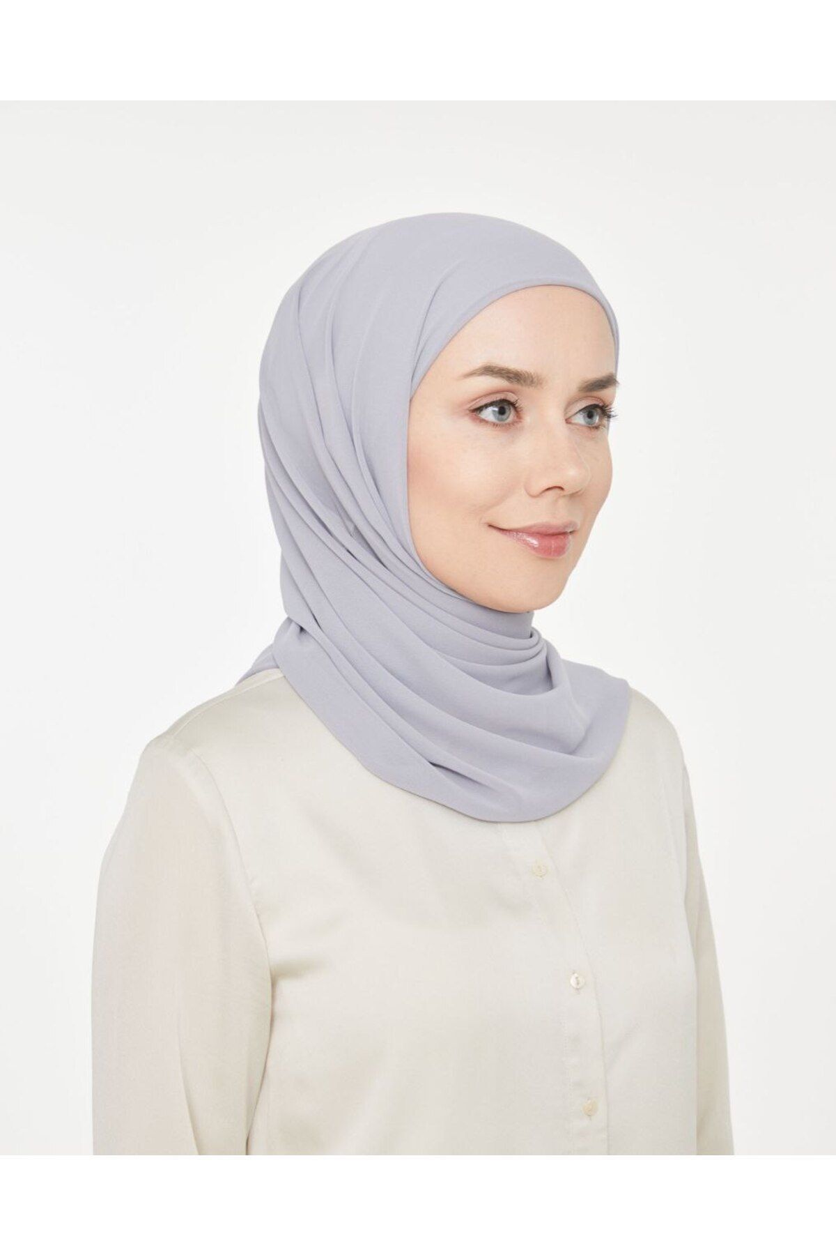 Kadın Tesettür Pratik Boru Boneli Hazır Şifon Şal Açık Gri - Tek Ebat
