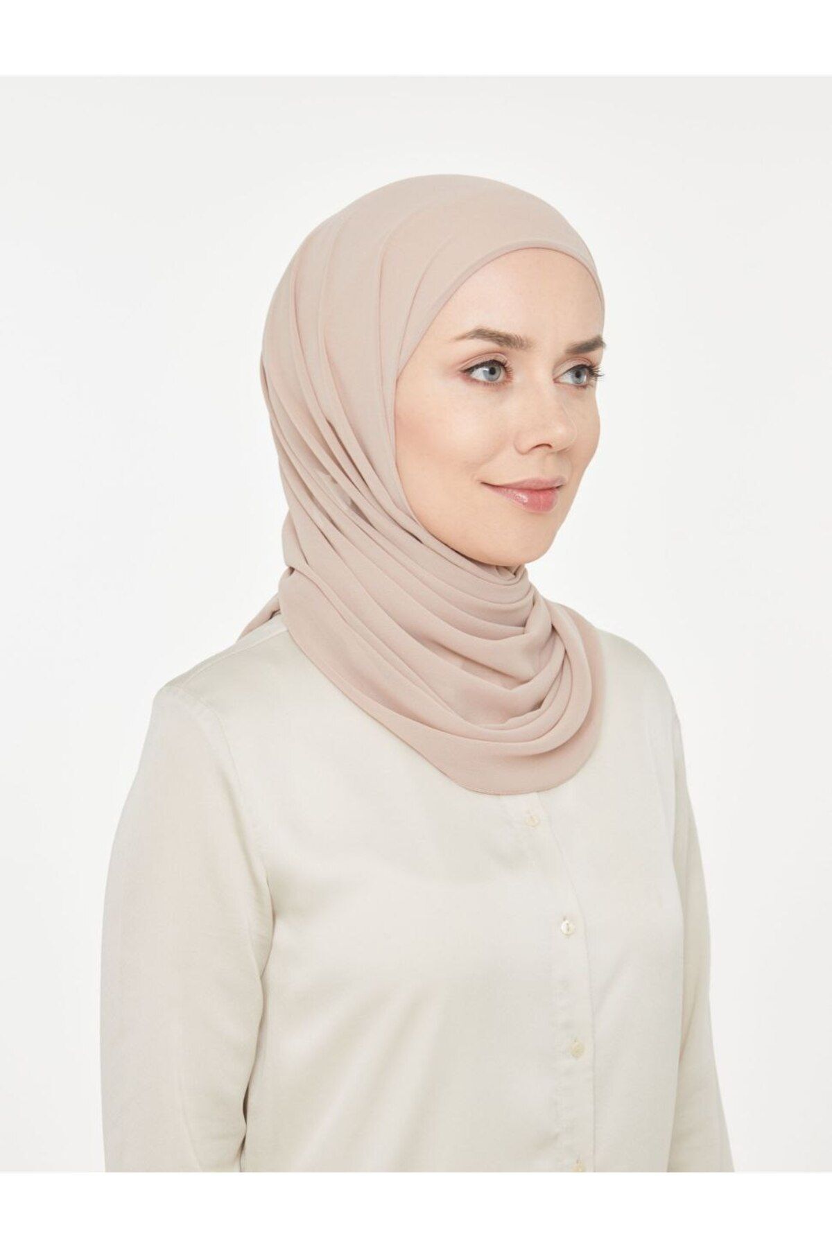 Kadın Tesettür Pratik Boru Boneli Hazır Şifon Şal Bej - Tek Ebat