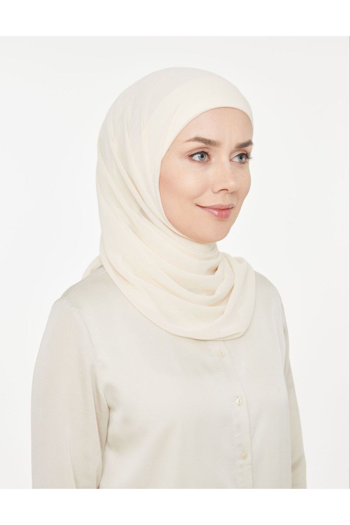 Kadın Tesettür Pratik Boru Boneli Hazır Şifon Şal Beyaz - Tek Ebat