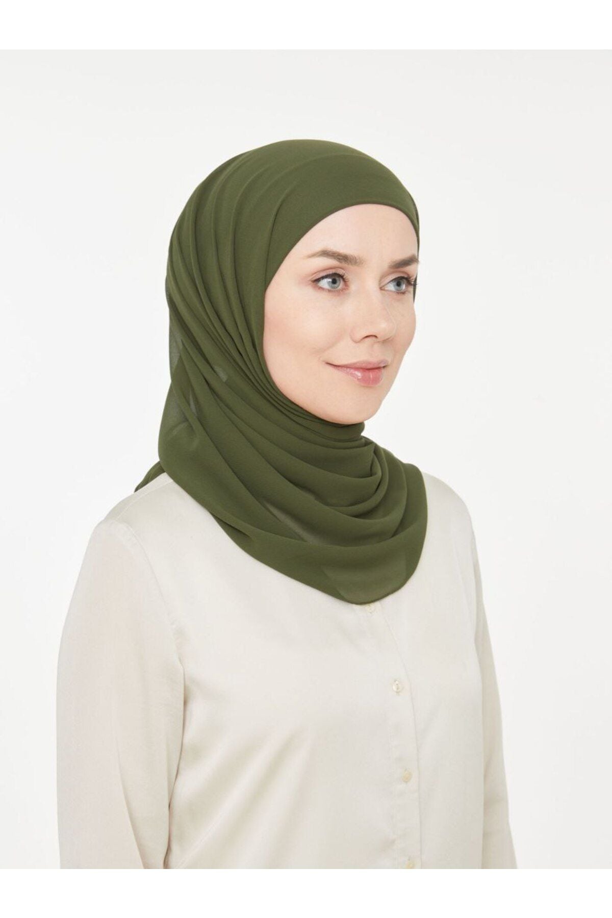 Kadın Tesettür Pratik Boru Boneli Hazır Şifon Şal Haki - Tek Ebat