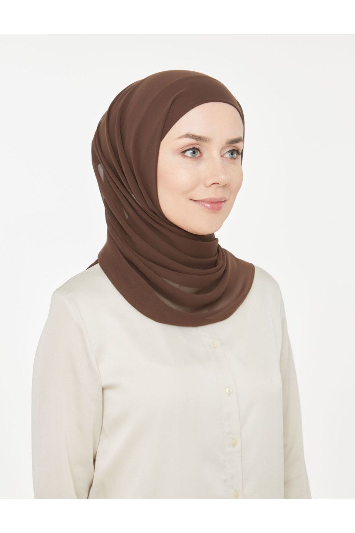 Kadın Tesettür Pratik Boru Boneli Hazır Şifon Şal Kahverengi - Tek Ebat