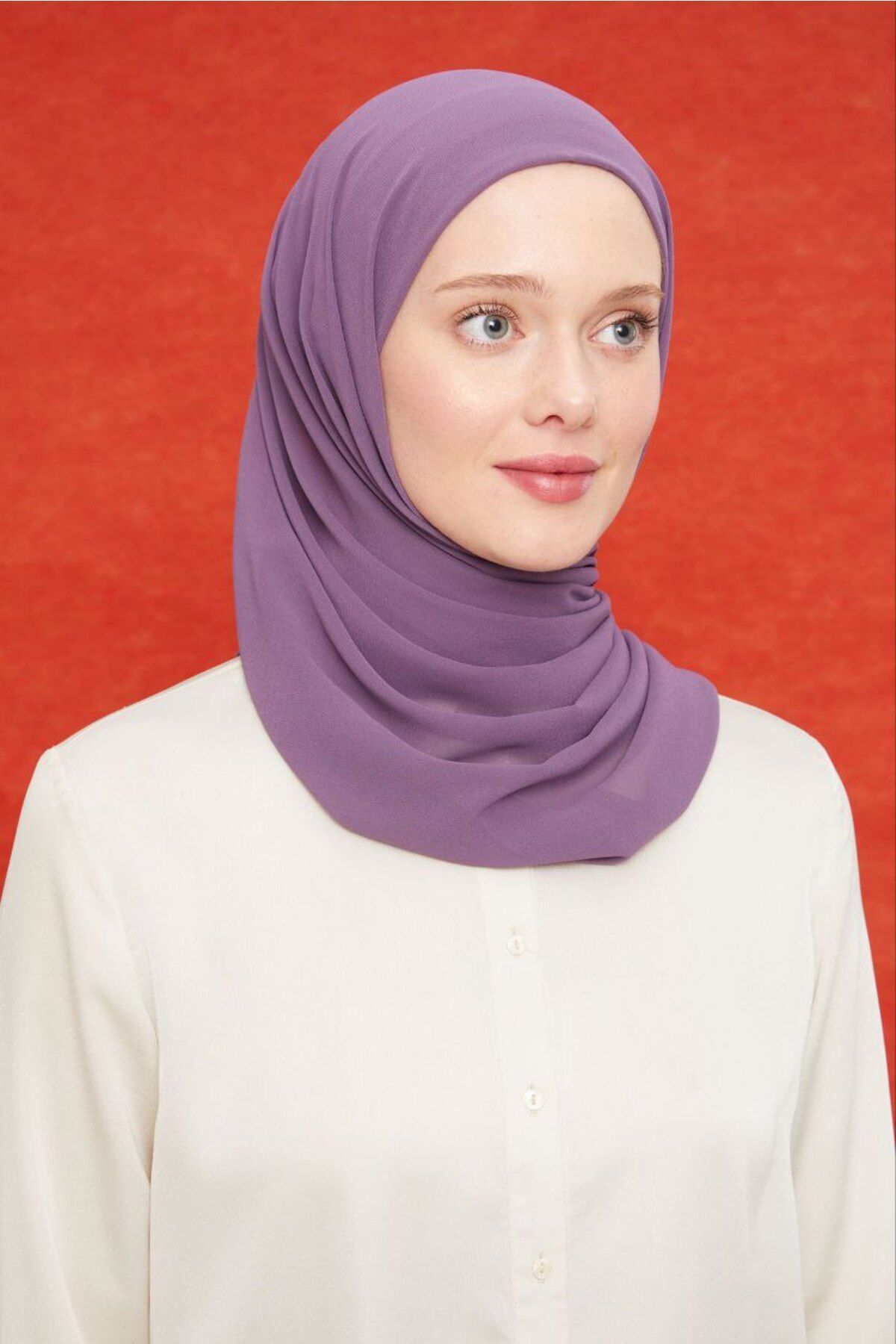 Kadın Tesettür Pratik Boru Boneli Hazır Şifon Şal Mor - Tek Ebat