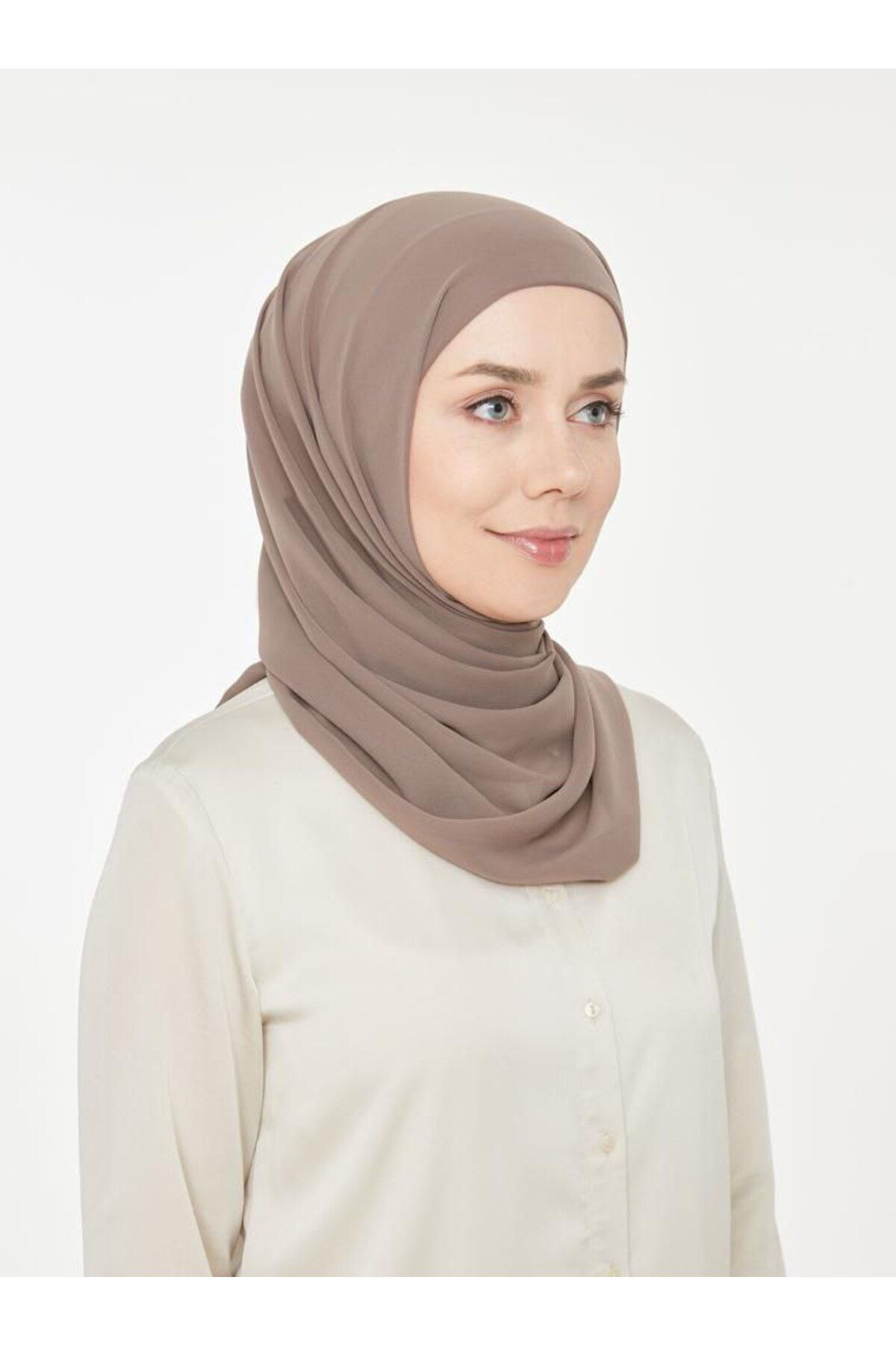 Kadın Tesettür Pratik Boru Boneli Hazır Şifon Şal Vizon - Tek Ebat