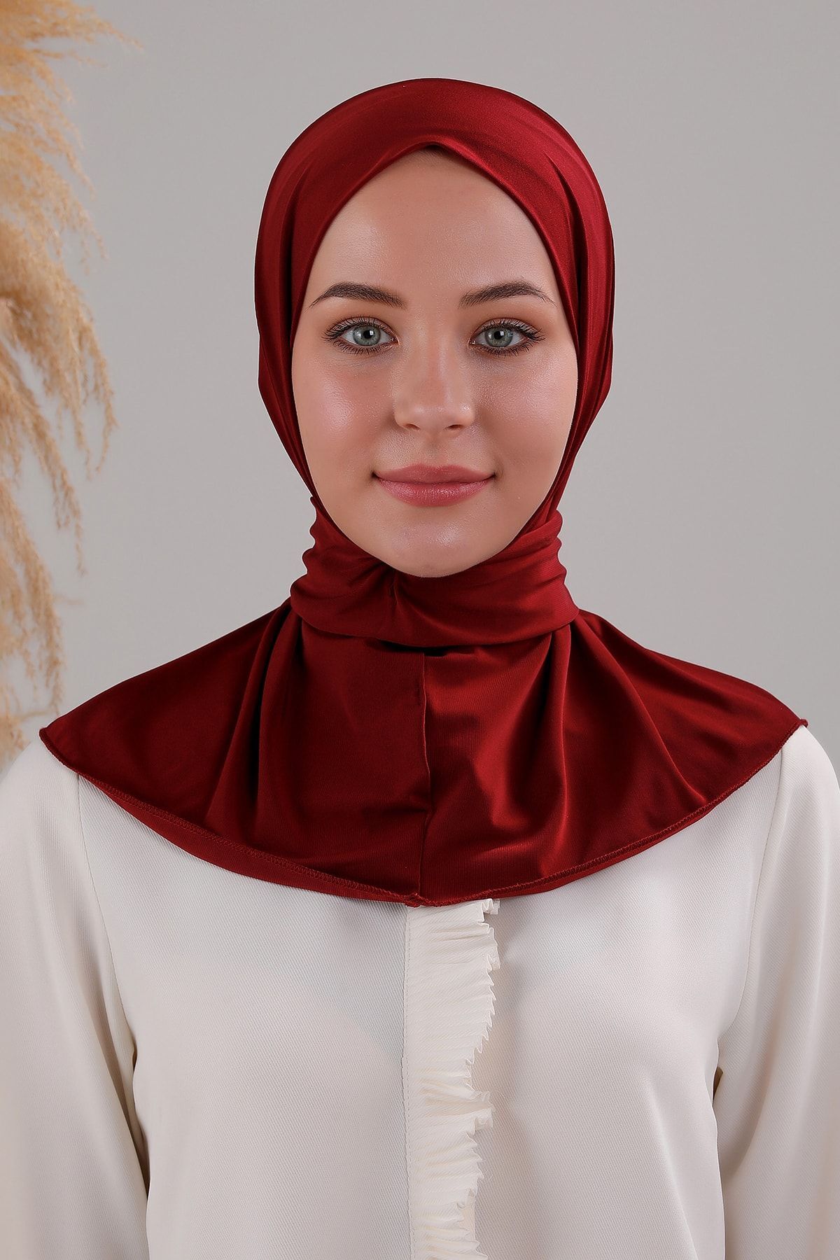 Kadın Tesettür Pratik Çıtçıtlı Sandy Fular Hazır Şal Bordo