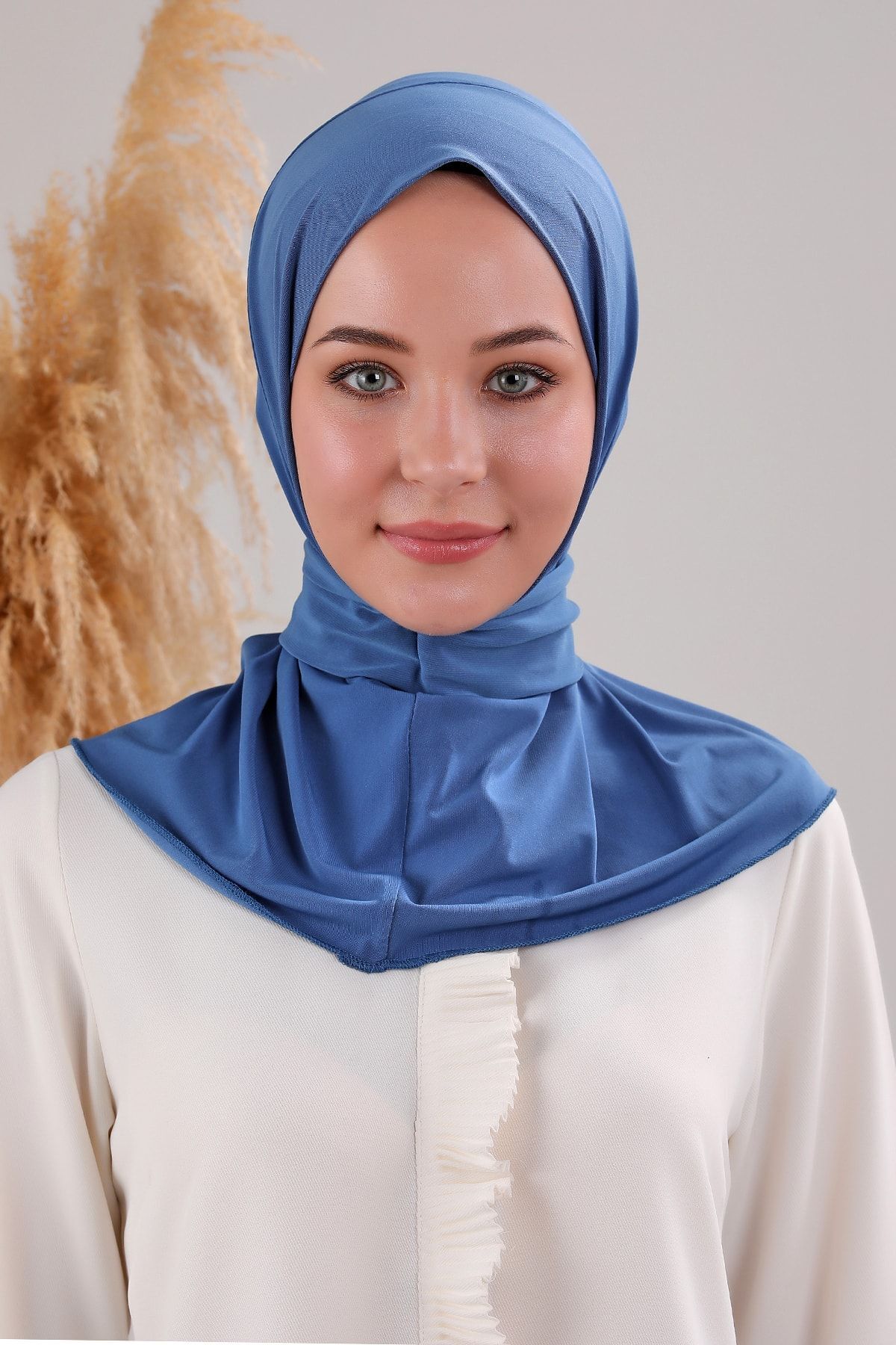 Kadın Tesettür Pratik Çıtçıtlı Sandy Fular Hazır Şal İndigo