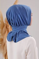 Kadın Tesettür Pratik Çıtçıtlı Sandy Fular Hazır Şal İndigo