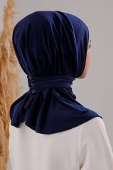 Kadın Tesettür Pratik Çıtçıtlı Sandy Fular Hazır Şal Lacivert