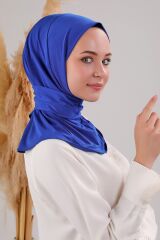 Kadın Tesettür Pratik Çıtçıtlı Sandy Fular Hazır Şal Saks Mavisi