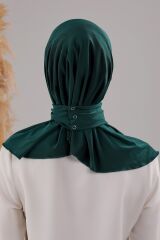 Kadın Tesettür Pratik Çıtçıtlı Sandy Fular Hazır Şal Zümrüt Yeşili