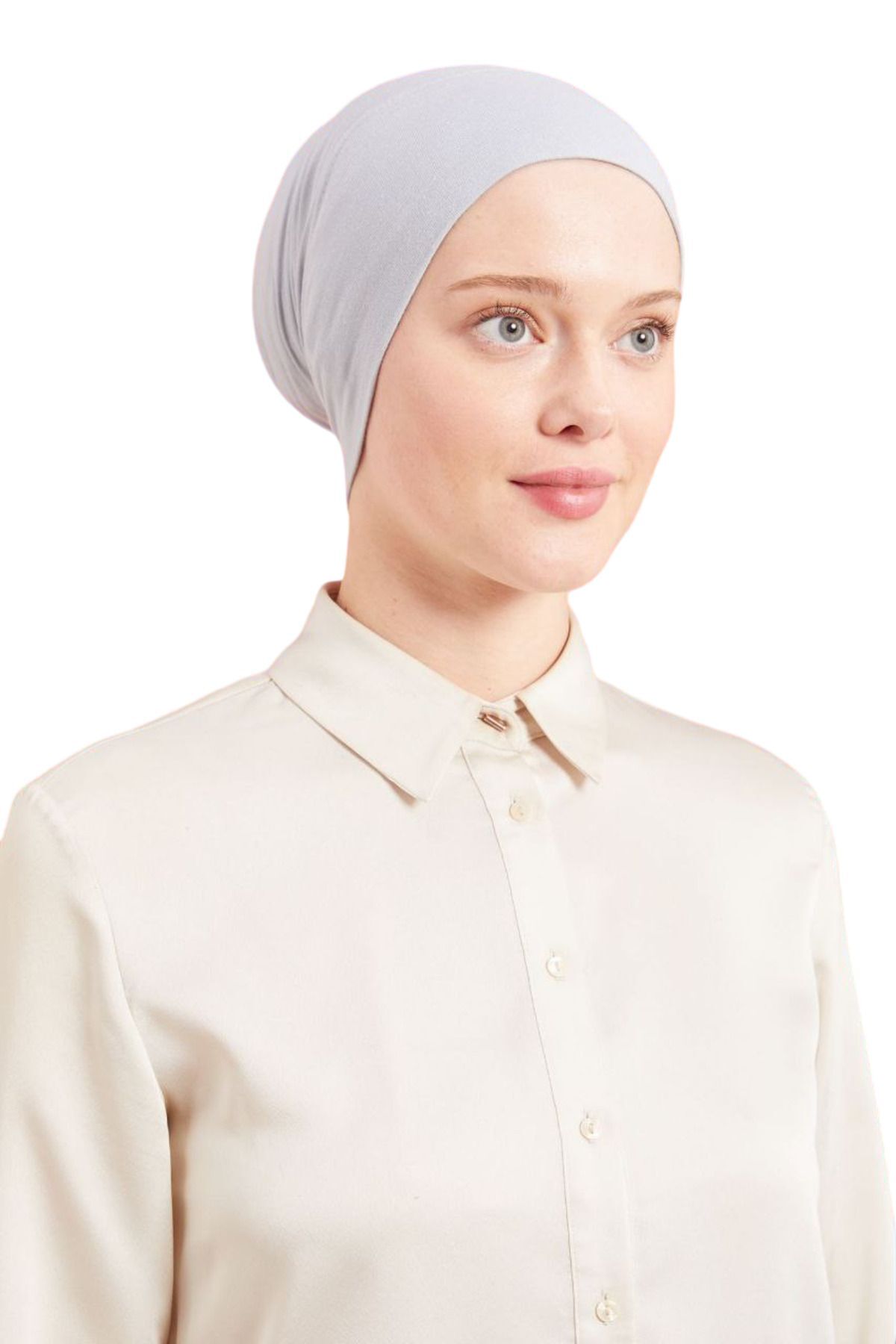 Kadın Tesettür Pratik Hazır Geçme Bone Açık Gri - Standart