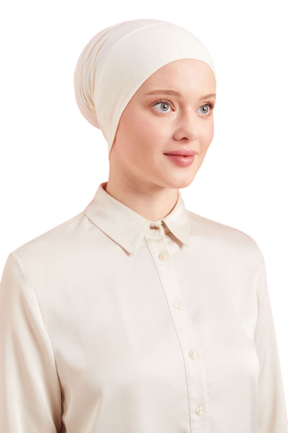 Kadın Tesettür Pratik Hazır Geçme Bone Ekru - Standart