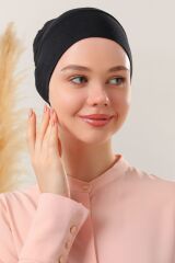 Kadın Tesettür Pratik Hazır Geçme Bone Siyah-Siyah - Standart