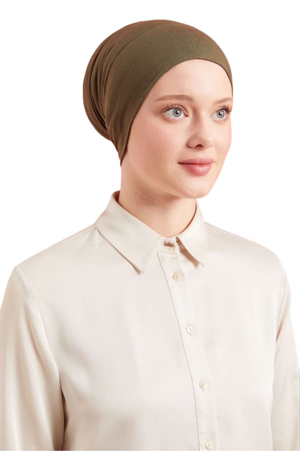 Kadın Tesettür Pratik Hazır Geçme Bone Haki - Standart