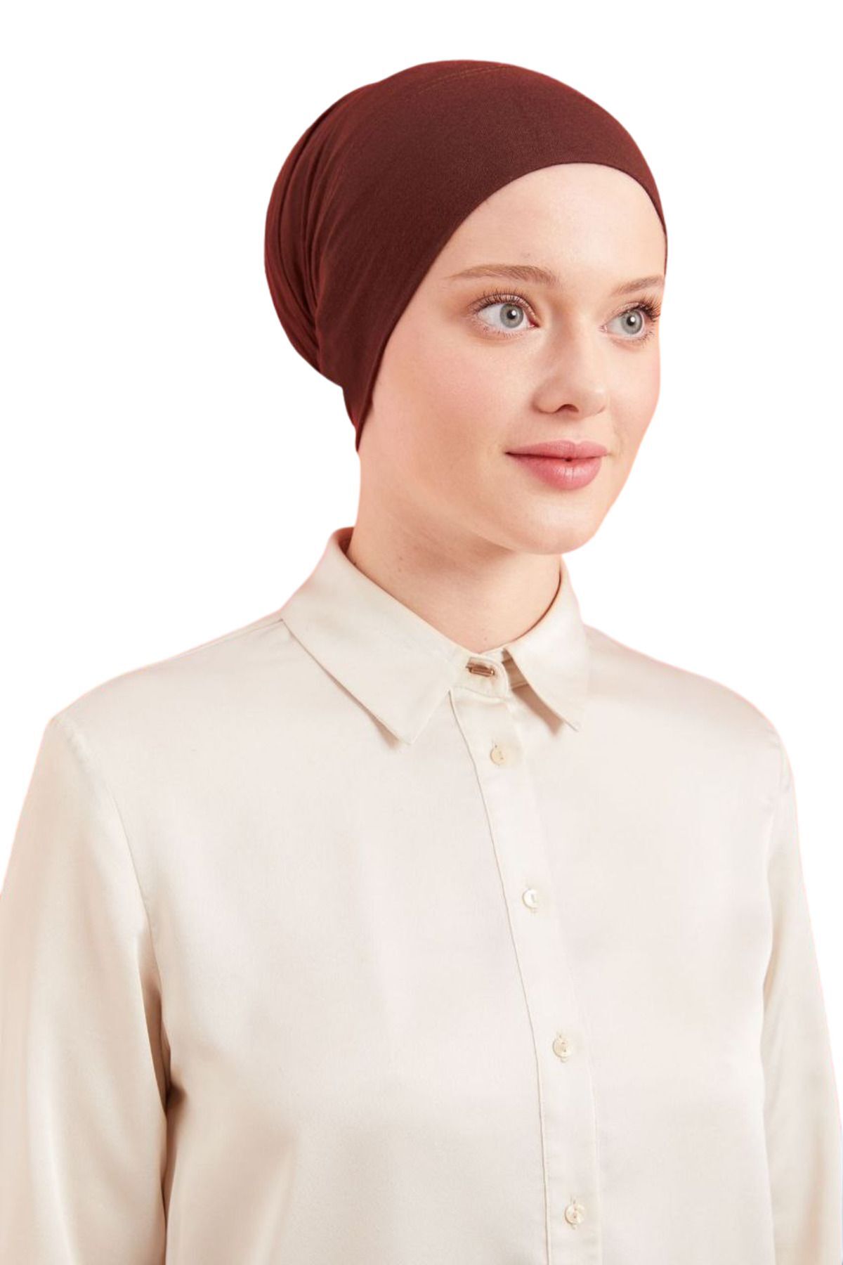 Kadın Tesettür Pratik Hazır Geçme Bone Kahverengi - Standart