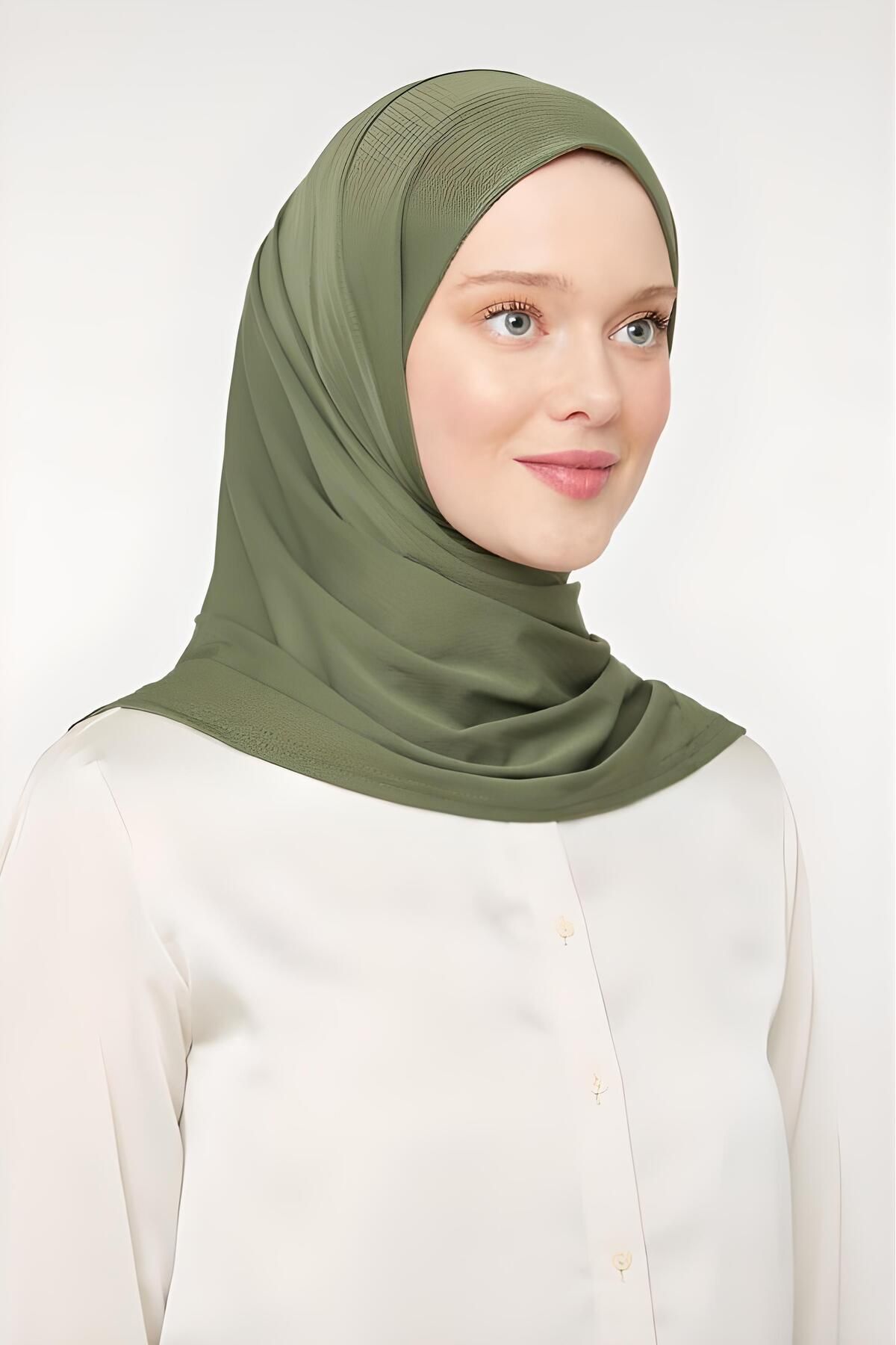 Kadın Tesettür Pratik Hijab Şal Haki