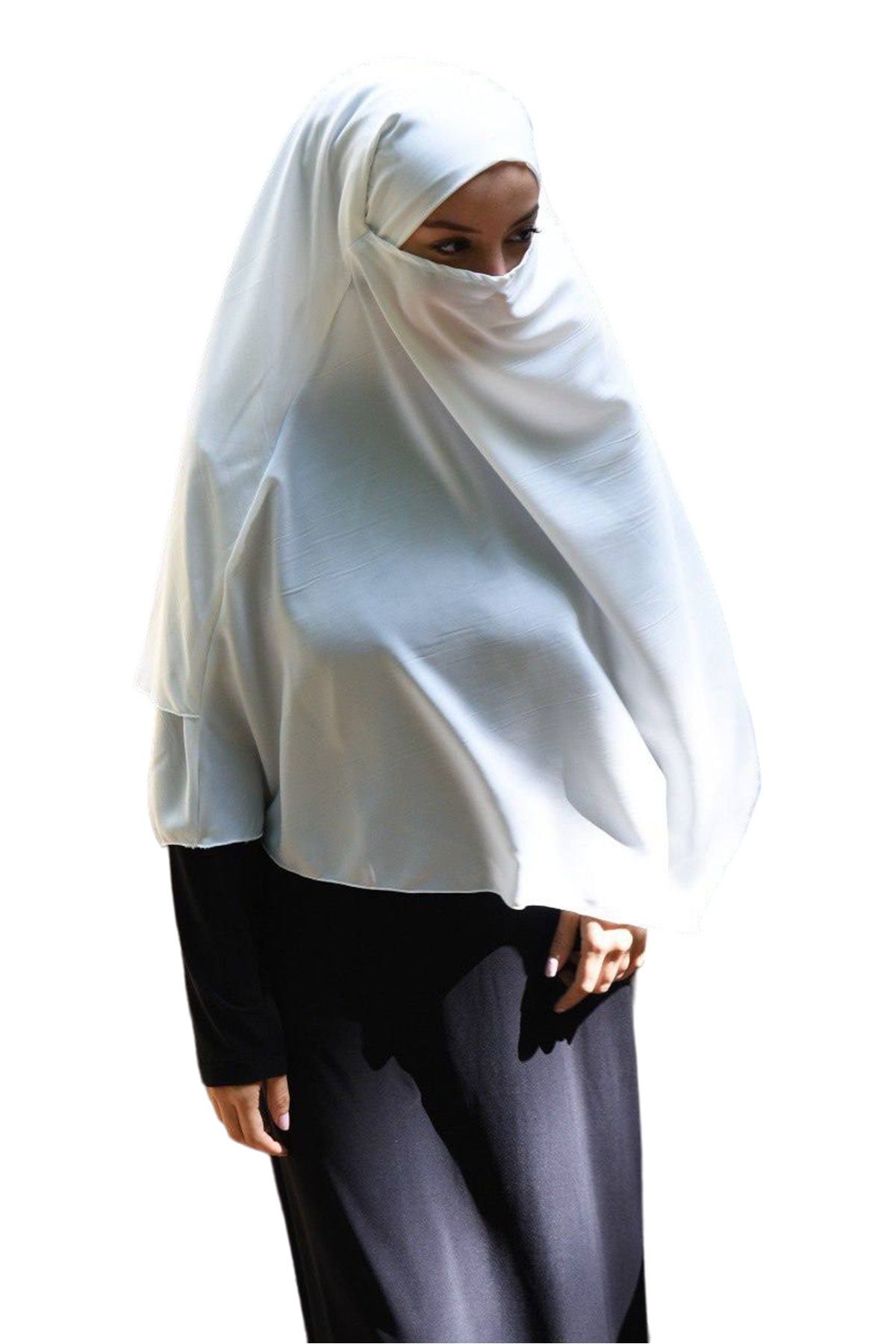 Kadın Tesettür Sufle Khimar Peçeli Üç Katlı Şifon Şal Ekru - Tek Ebat