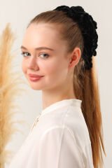 Kadın Tesettür Eşarp Şal Topuz Tokası Eşarp Topuzu Kadife Toka Siyah - Standart