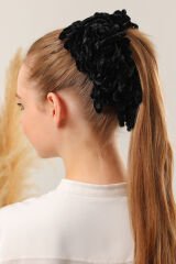 Kadın Tesettür Eşarp Şal Topuz Tokası Eşarp Topuzu Kadife Toka Siyah - Standart