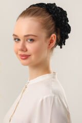 Kadın Tesettür Eşarp Şal Topuz Tokası Eşarp Topuzu Kadife Toka Siyah - Standart