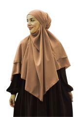 Kadın Tesettür Sufle Khimar Peçeli Üç Katlı Şifon Şal Sütlü Kahve - Tek Ebat