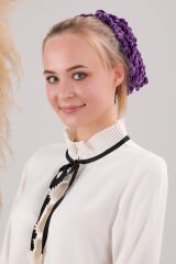 Kadın Tesettür Eşarp Şal Topuz Tokası Eşarp Topuzu Kadife Toka Mor - Standart