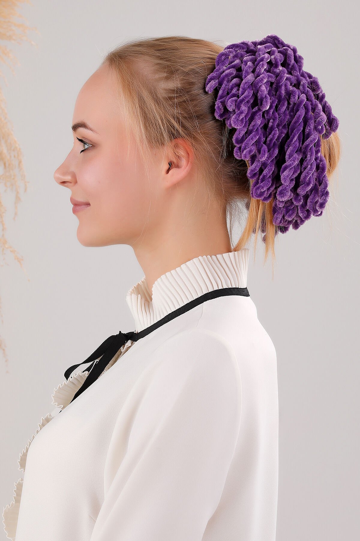 Kadın Tesettür Eşarp Şal Topuz Tokası Eşarp Topuzu Kadife Toka Mor - Standart