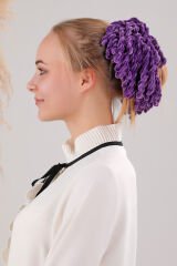 Kadın Tesettür Eşarp Şal Topuz Tokası Eşarp Topuzu Kadife Toka Mor - Standart