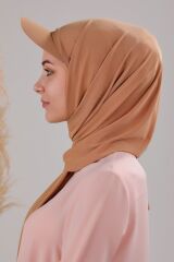 Kadın Tesettür Şapkalı Boneli Hazır Şal Bal Rengi