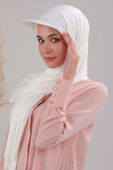 Kadın Tesettür Şapkalı Boneli Hazır Şal Beyaz